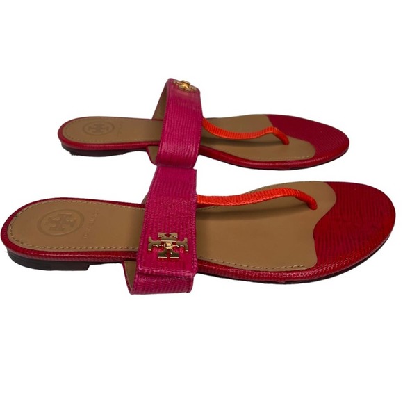 Tory Burch Kira Thong Sandals Embossed Leather Colorblock Flip Flops Size 6 - Picture 4 of 10